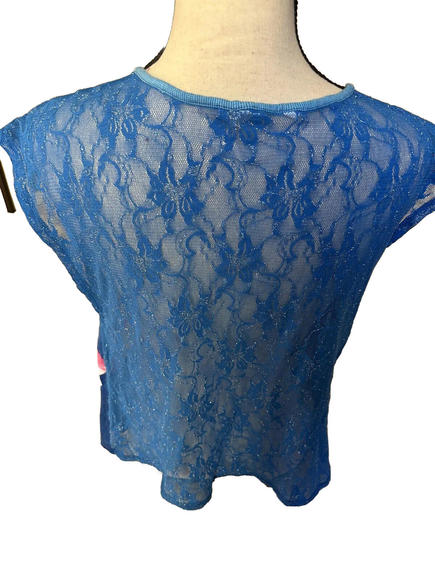 Venus - Shirt Top Size M Medium Blue Sheer Lace Back - Picture 4 of 4